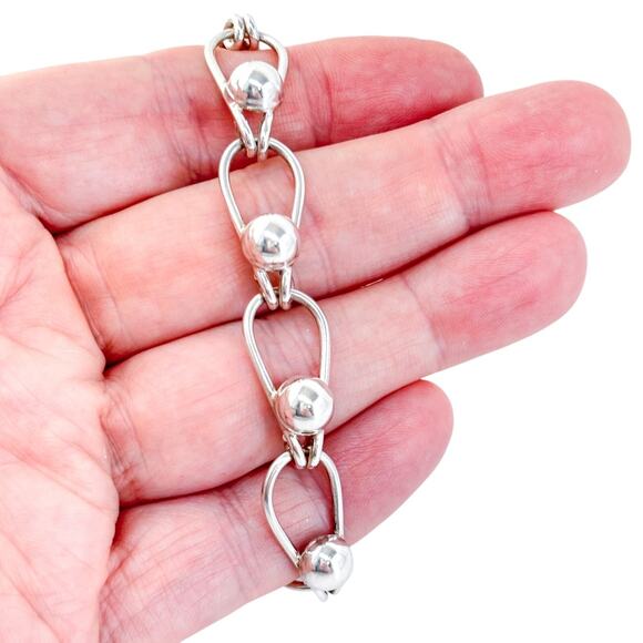 Vintage Mexico Sterling Silver 925 Modernist Ball Link Bracelet 7.25" - Picture 1 of 7